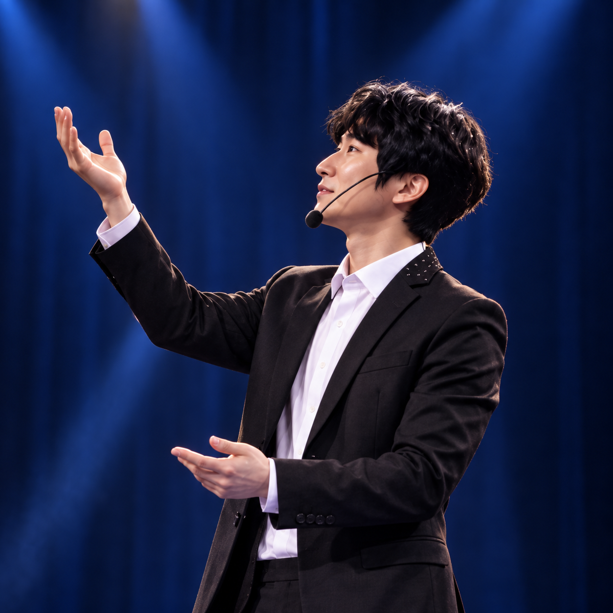 마술 무대 배경과 함께한 류범석 마술사